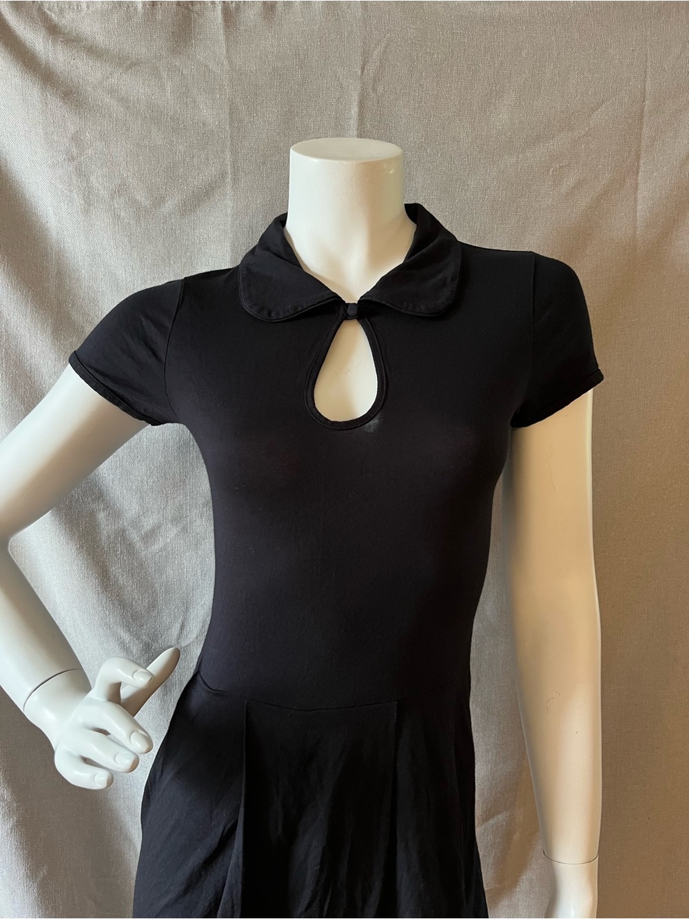 Peter Pan Collared Chic Black soft Jersey Dress XS - Picture 2 of 8